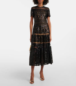 Elie Saab Embroidered mesh midi dress