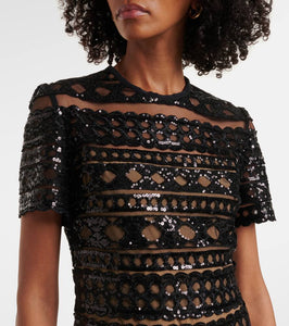 Elie Saab Embroidered mesh midi dress