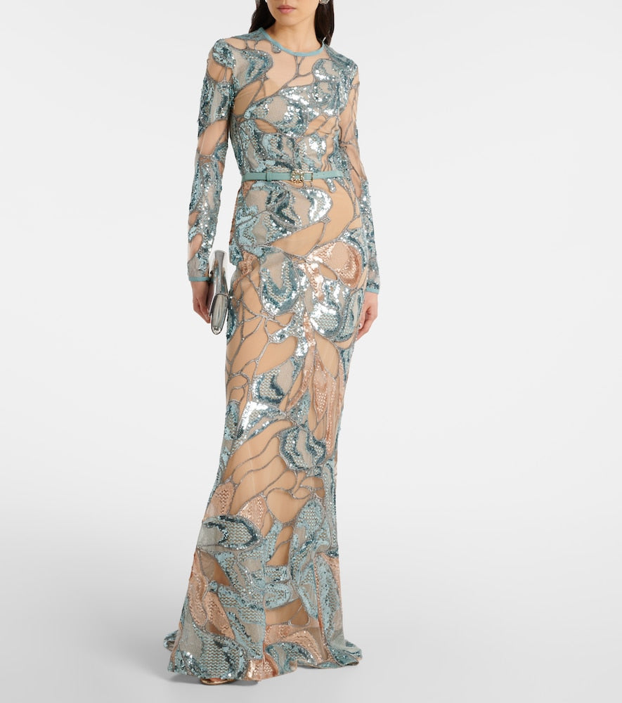 Elie Saab Embroidered silk-blend gown
