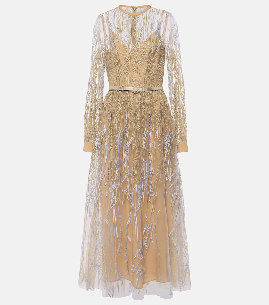 Elie Saab Embroidered tulle midi dress. Elie Saab 刺绣薄纱中长连衣裙