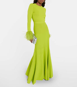 Elie Saab Feather-trimmed jersey gown