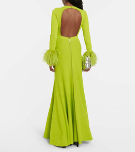 Elie Saab Feather-trimmed jersey gown