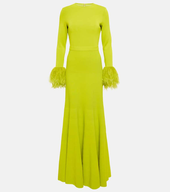 Elie Saab Feather-trimmed jersey gown