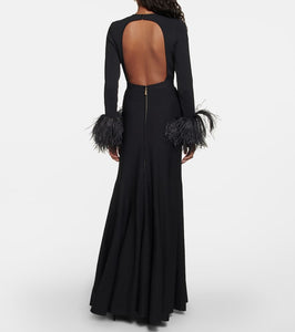 Elie Saab Feather-trimmed maxi dress