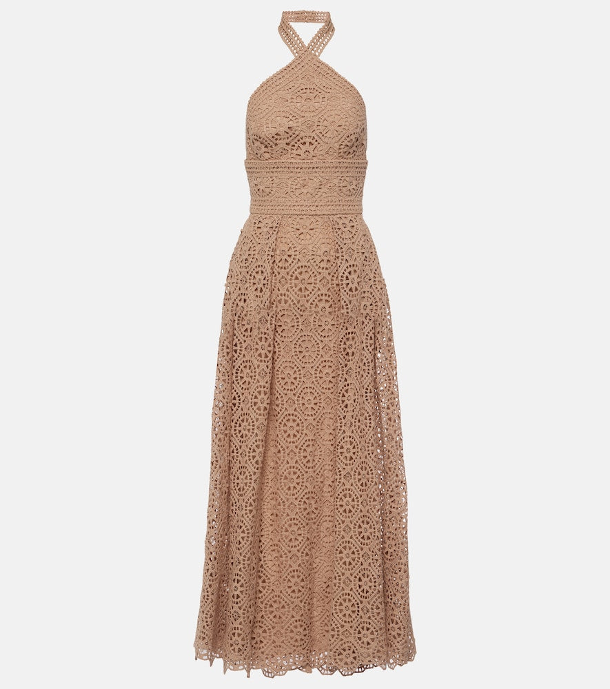 Elie Saab Macram√É¬© halterneck cotton-blend midi dress. Elie Saab Macram√É¬© 挂脖棉混纺中长连衣裙