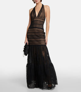 Elie Saab Macramé halter-neck gown