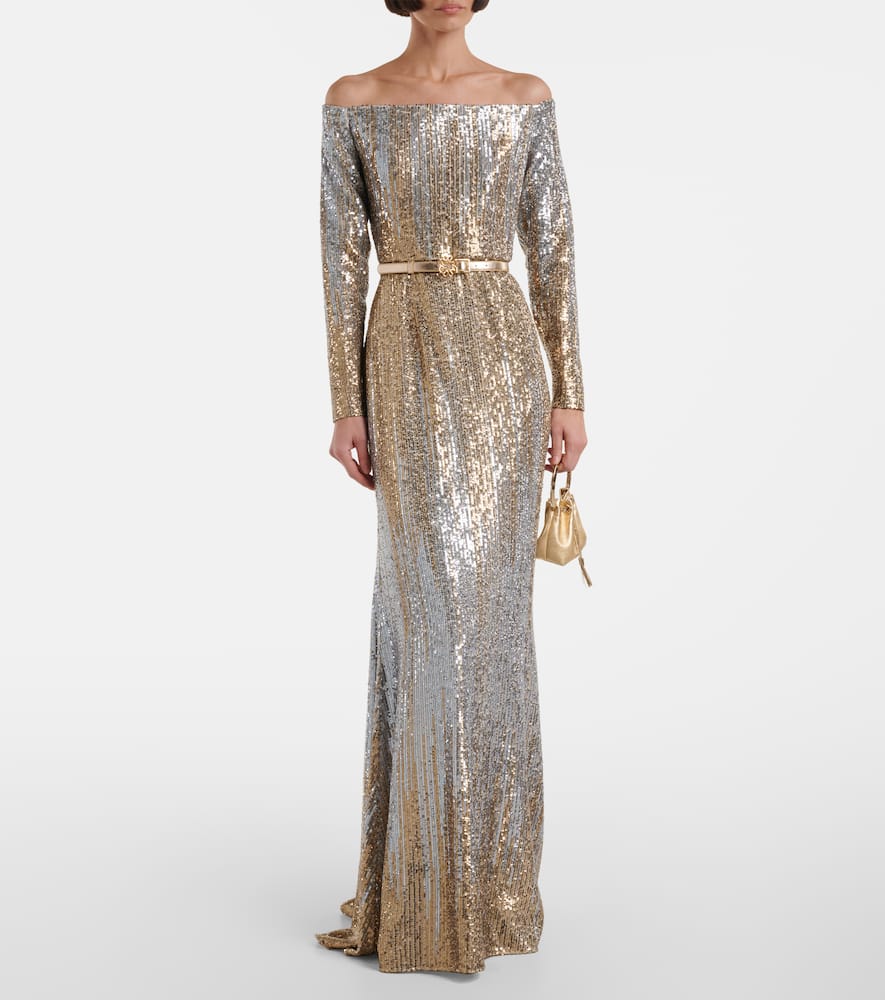 Elie Saab Sequined off-shoulder gown