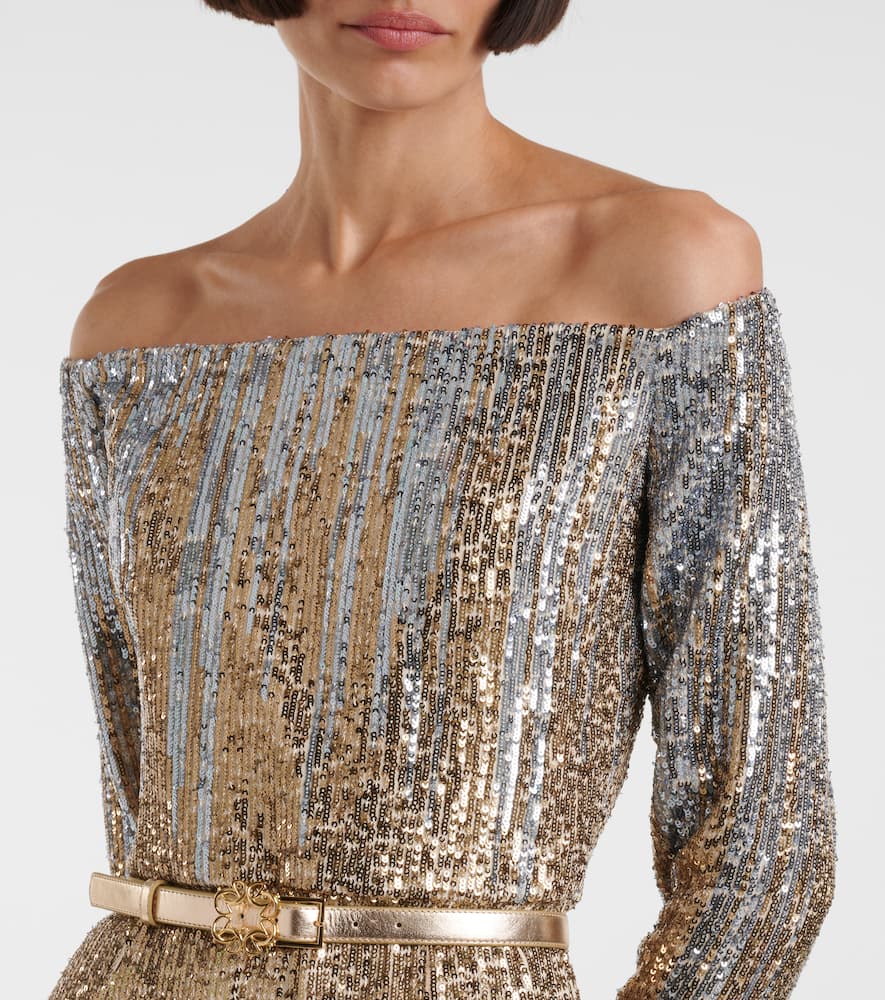 Elie Saab Sequined off-shoulder gown