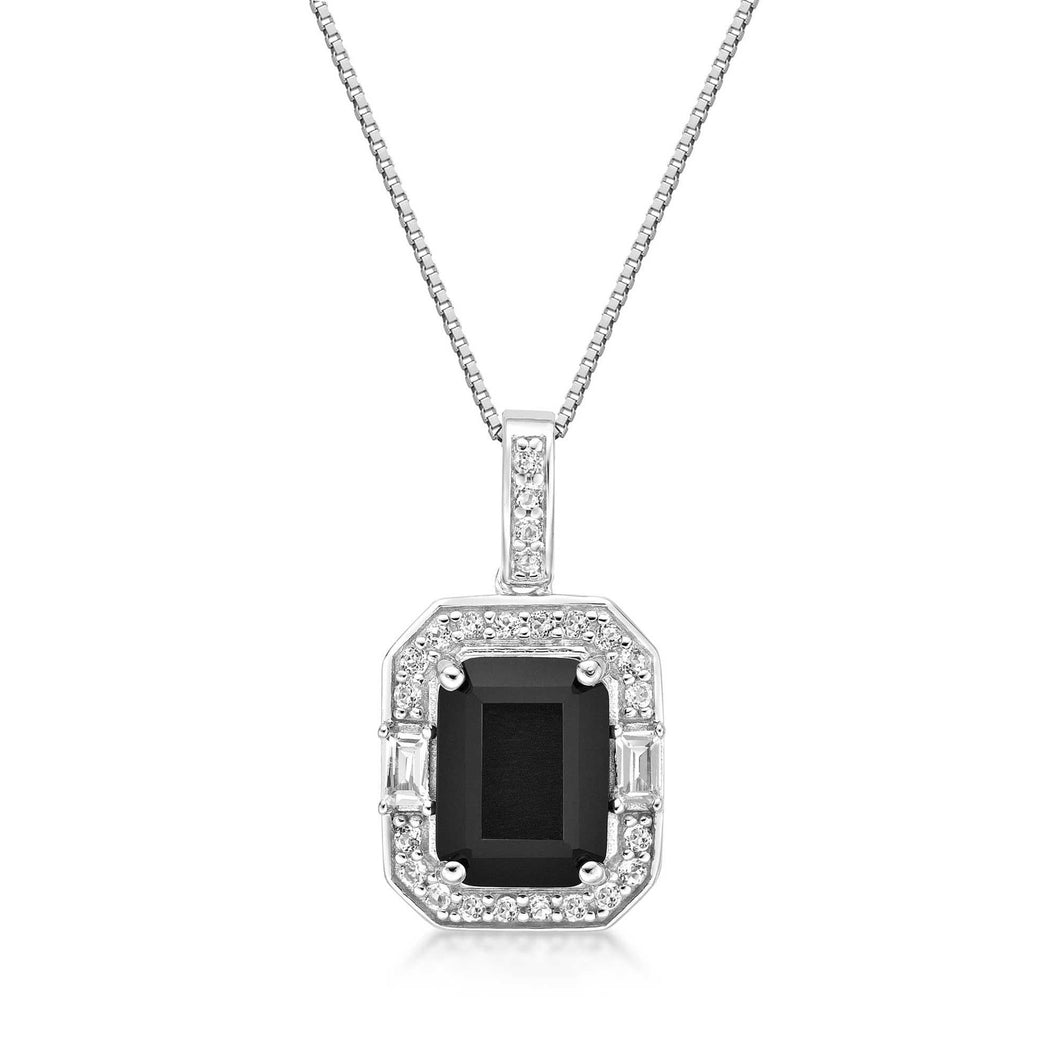 Emerald-Cut Black Onyx and White Topaz Vintage-Inspired Pendant Necklace