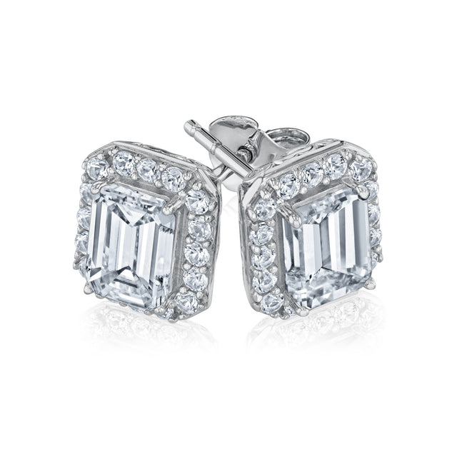 Emerald-Cut Created White Sapphire Sterling Silver Earrings