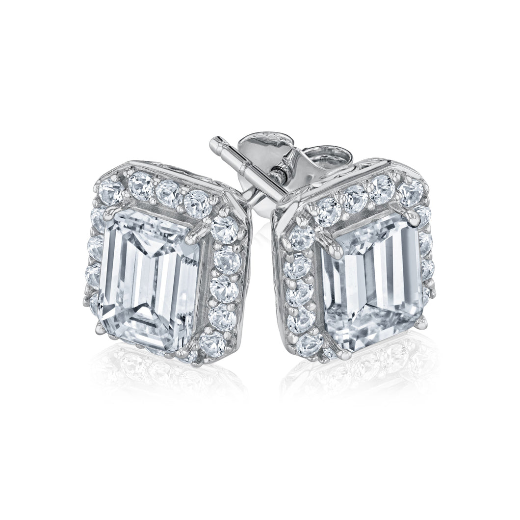 Emerald-Cut Created White Sapphire Sterling Silver Earrings