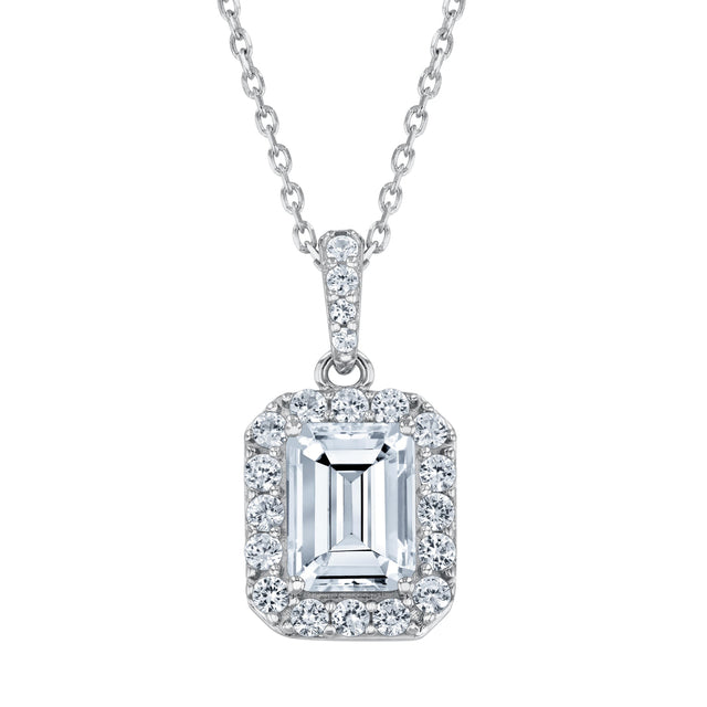 Emerald-Cut Created White Sapphire Sterling Silver Pendant Necklace