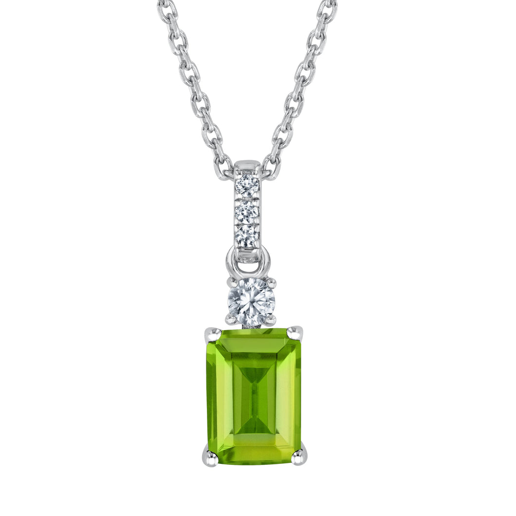 Emerald-Cut Peridot and Created White Sapphire Sterling Silver Pendant Necklace