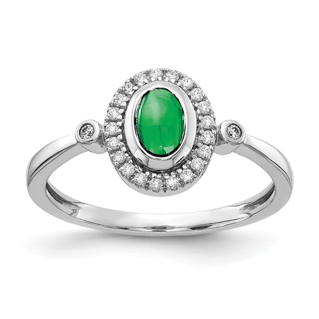 Emerald and 1/10ctw Diamond Halo White Gold Ring | Size 6