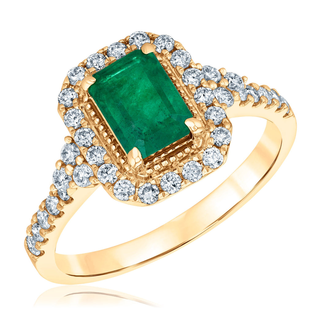 Emerald and 1/2ctw Diamond Yellow Gold Ring - Watercolor Collection