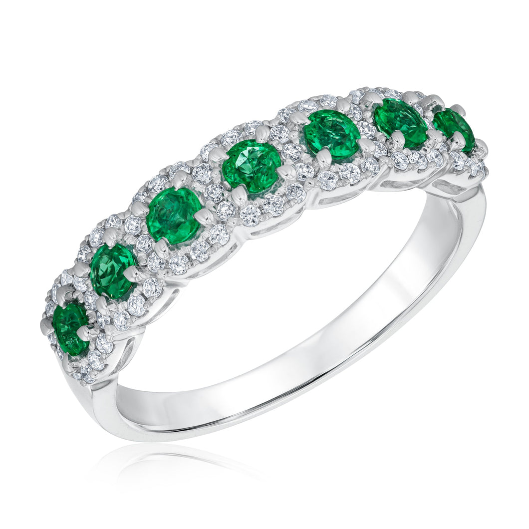 Emerald and 1/4ctw Diamond White Gold Ring - Watercolor Collection