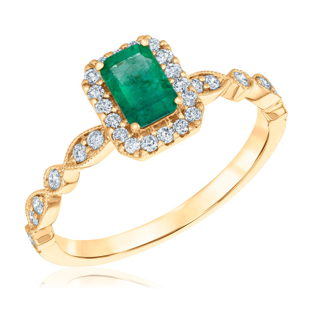 Emerald and 1/4ctw Diamond Yellow Gold Ring - Watercolor Collection