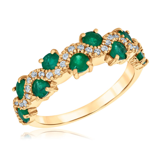 Emerald and 1/6ctw Diamond Yellow Gold Band