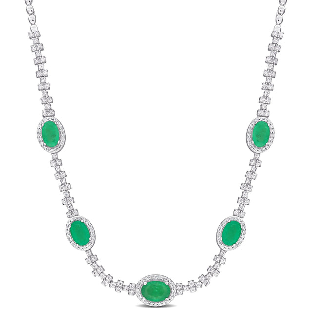 Emerald and 3/4ctw Diamond White Gold Tennis Necklace