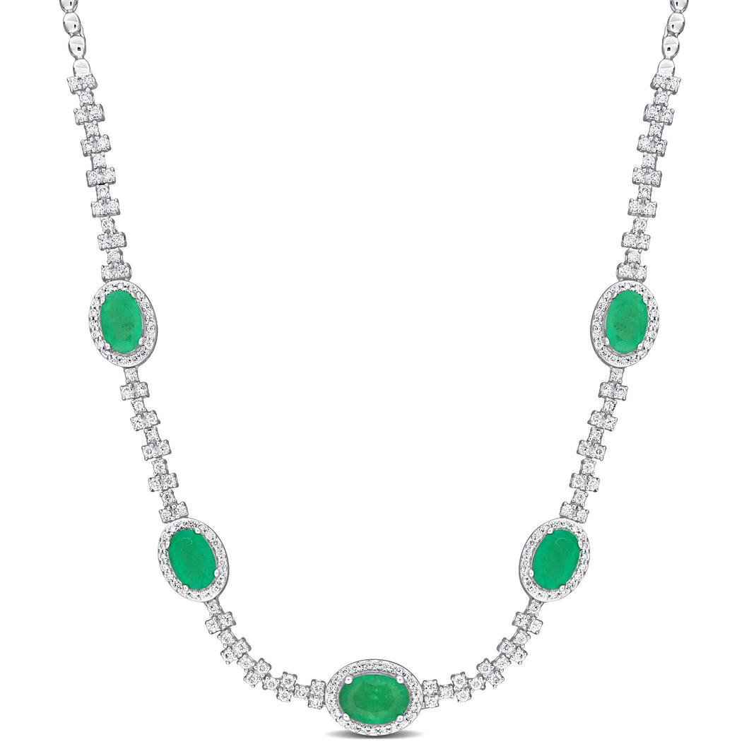 Emerald and 3/4ctw Diamond White Gold Tennis Necklace