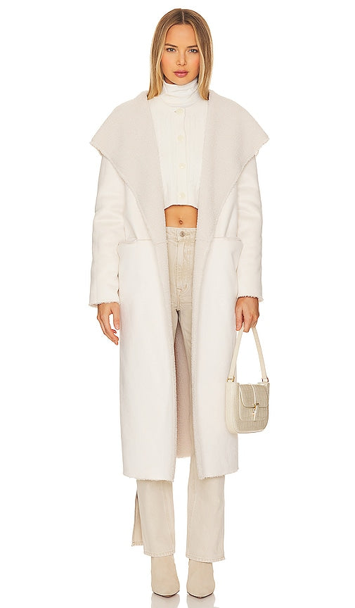 Ena Pelly Reversible Faux Fur Coat in Ivory
