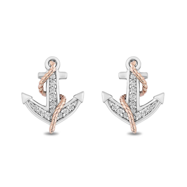 Enchanted Disney Fine Jewelry Ariel Two-Tone Diamond Anchor Earrings 1/10ctw