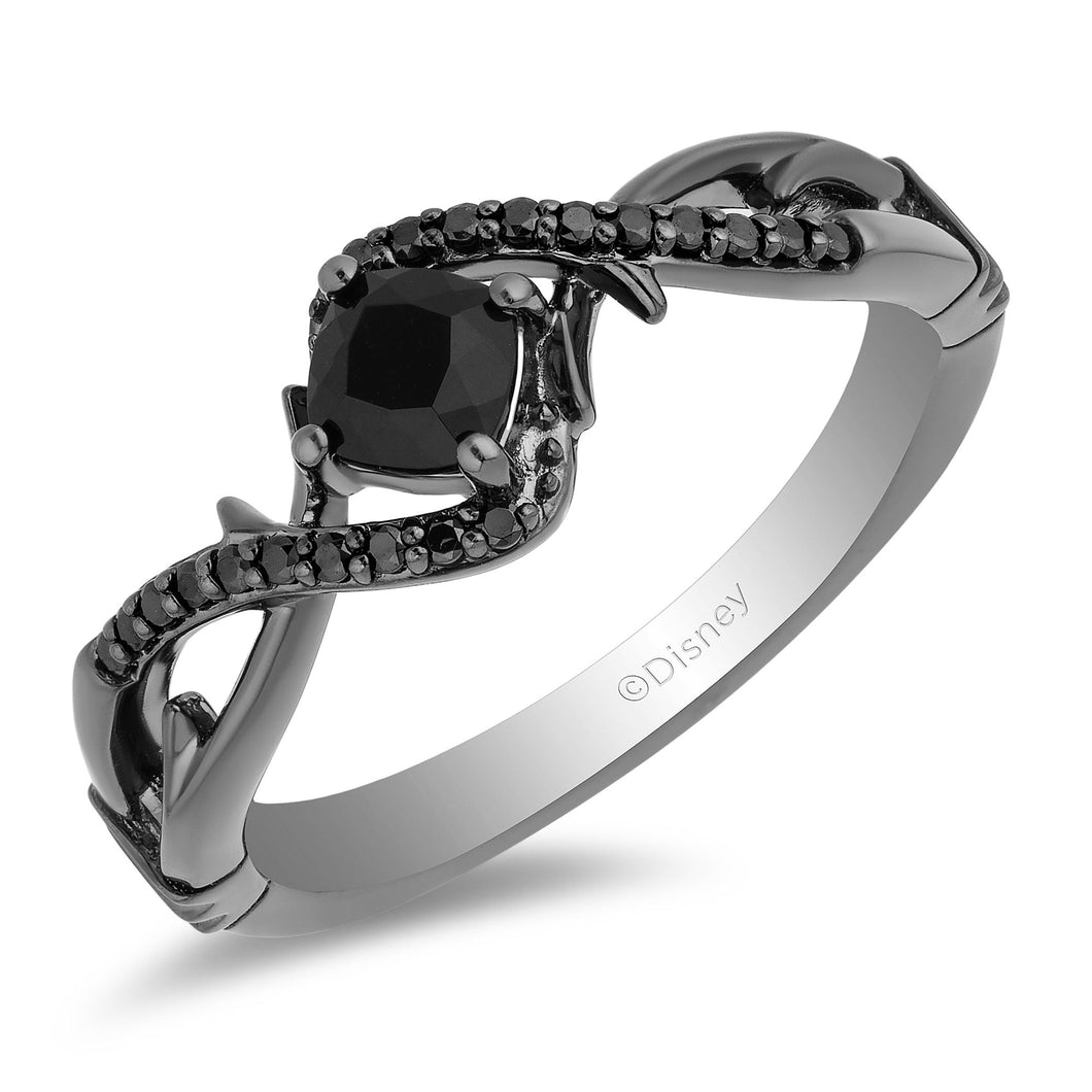 Enchanted Disney Fine Jewelry Villains Black Onyx 1/10ctw Treated Black Diamond Sterling Silver Ring | Maleficent | Size 7