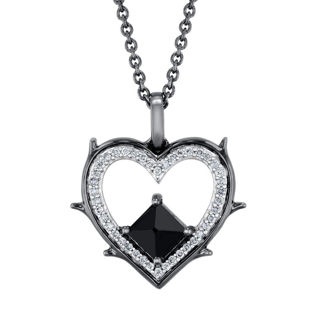 Enchanted Disney Fine Jewelry Villains Maleficent Black Onyx and 1/8ctw Diamond Heart Pendant Necklace