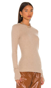 Enza Costa Cashmere Easy Cuffed Crew in Tan
