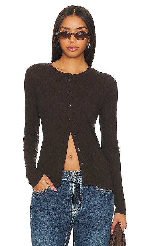 Enza Costa Cashmere Long Sleeve Cardigan in Brown - Enza Costa Cardigan à manches longues en cachemire en marron - Enza Costa 棕色羊绒长袖开衫 - Enza Costa Kaschmir-Langarm-Cardigan in Braun - Enza Costa 캐시미어 긴소매 가디건브라운 색상 - Cardigan a maniche lunghe in cashmere Enza Costa in marrone
