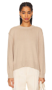 Enza Costa Chunky Cotton Long Sleeve Crew in Beige - Enza Costa - Ras du cou à manches longues en gros coton en beige - Enza Costa 米色粗棉质长袖圆领上衣 - Enza Costa Grobstrick-Langarmshirt aus Baumwolle in Beige - Enza Costa 청키 코튼 롱슬리브 크루베이지 색상 - Girocollo a maniche lunghe in cotone grosso Enza Costa in beige