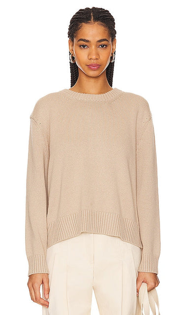 Enza Costa Chunky Cotton Long Sleeve Crew in Beige - Enza Costa - Ras du cou à manches longues en gros coton en beige - Enza Costa 米色粗棉质长袖圆领上衣 - Enza Costa Grobstrick-Langarmshirt aus Baumwolle in Beige - Enza Costa 청키 코튼 롱슬리브 크루베이지 색상 - Girocollo a maniche lunghe in cotone grosso Enza Costa in beige