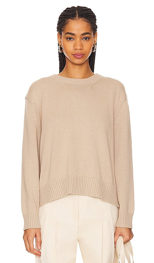 Enza Costa Chunky Cotton Long Sleeve Crew in Beige - Enza Costa - Ras du cou à manches longues en gros coton en beige - Enza Costa 米色粗棉质长袖圆领上衣 - Enza Costa Grobstrick-Langarmshirt aus Baumwolle in Beige - Enza Costa 청키 코튼 롱슬리브 크루베이지 색상 - Girocollo a maniche lunghe in cotone grosso Enza Costa in beige