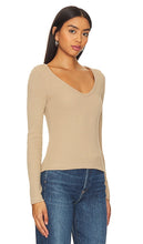 Enza Costa Knit V-neck Top in Tan