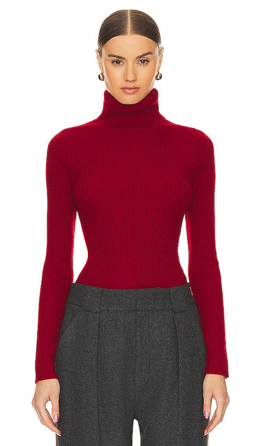 Enza Costa Rib Turtleneck Sweater in Red - Enza Costa Pull à col roulé côtelé en rouge - Enza Costa 红色罗纹高领毛衣 - Enza Costa Ripp-Rollkragenpullover in Rot - Enza Costa 립 터틀넥 스웨터레드 색상 - Maglione dolcevita a coste Enza Costa in rosso