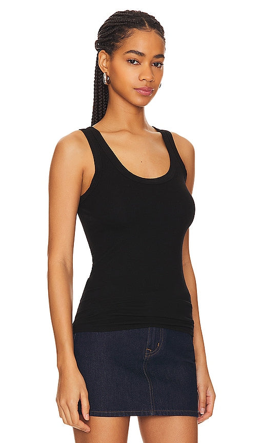 Enza Costa Silk Rib Bold Tank in Black