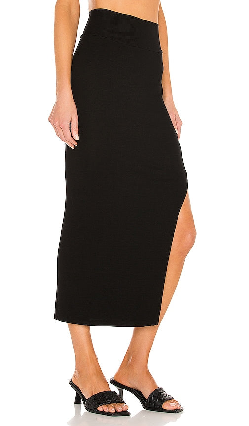 Enza Costa Silk Rib Pencil Skirt in Black