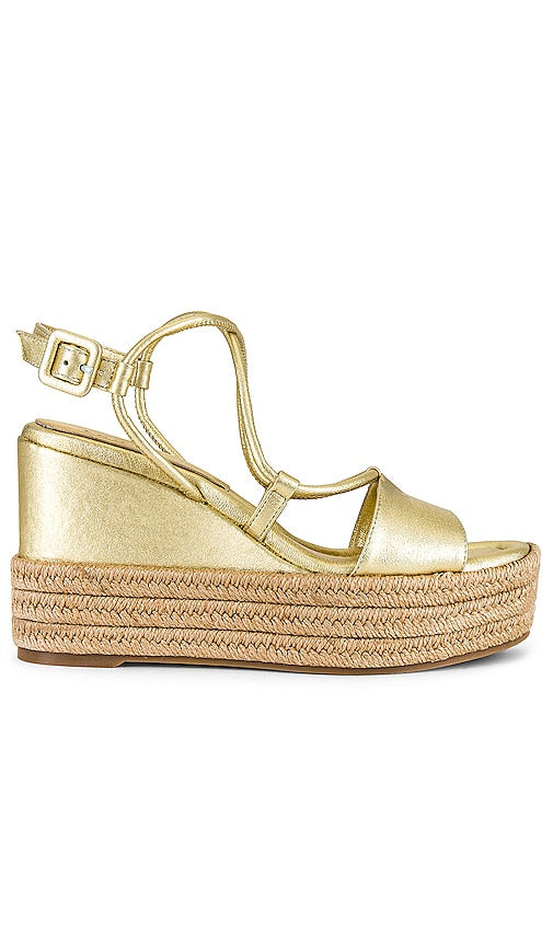 Equitare Potenza Wedged Platform Sandal in Metallic Gold - Sandale à plateforme compensée Equitare Potenza en or métallisé - Equitare Potenza 金属金色坡跟厚底凉鞋 - Equitare Potenza Wedge-Plateausandale in Metallic-Gold - Equitare Potenza 웨지드 플랫폼 샌들 - Sandalo con zeppa Equitare Potenza in oro metallizzato