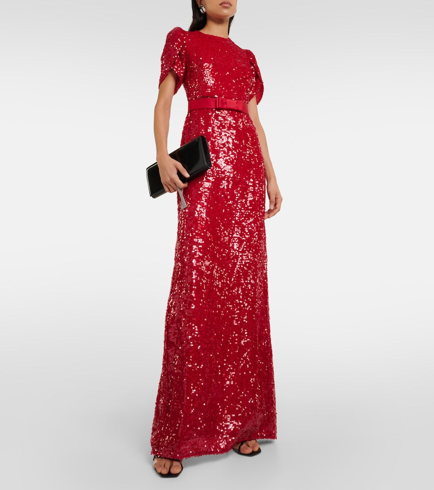 Erdem Bow-detail sequined maxi dress