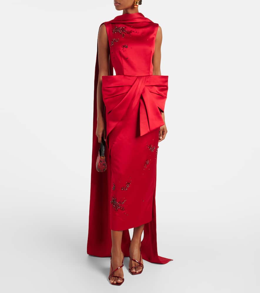 Erdem Draped bow-detail embellished satin gown