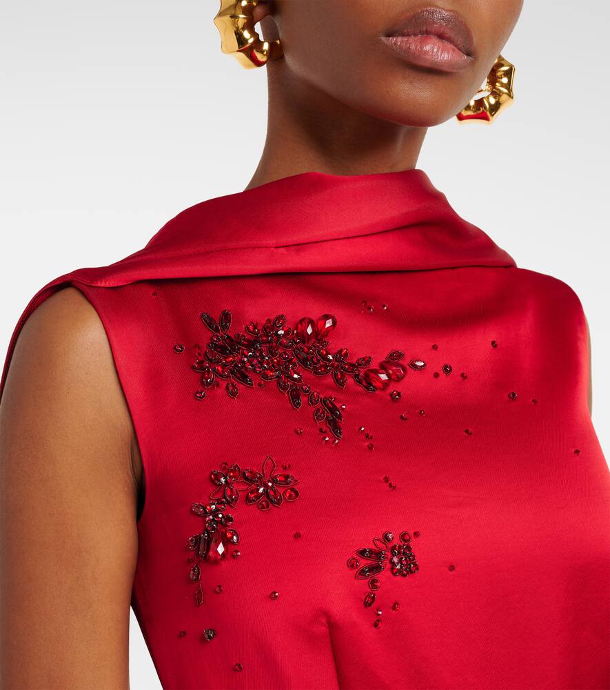 Erdem Draped bow-detail embellished satin gown