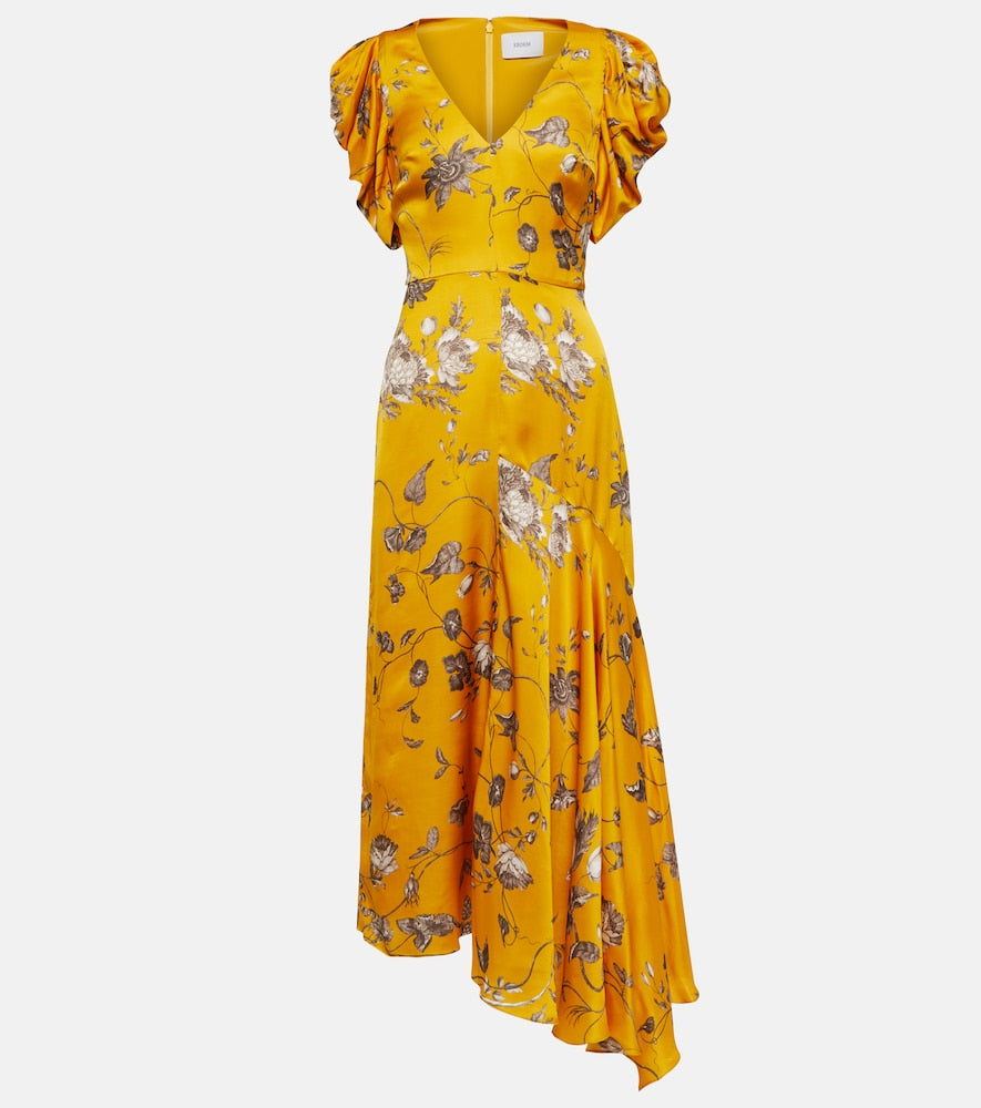 Erdem Floral satin midi dress. Erdem 花卉图案缎面中长连衣裙