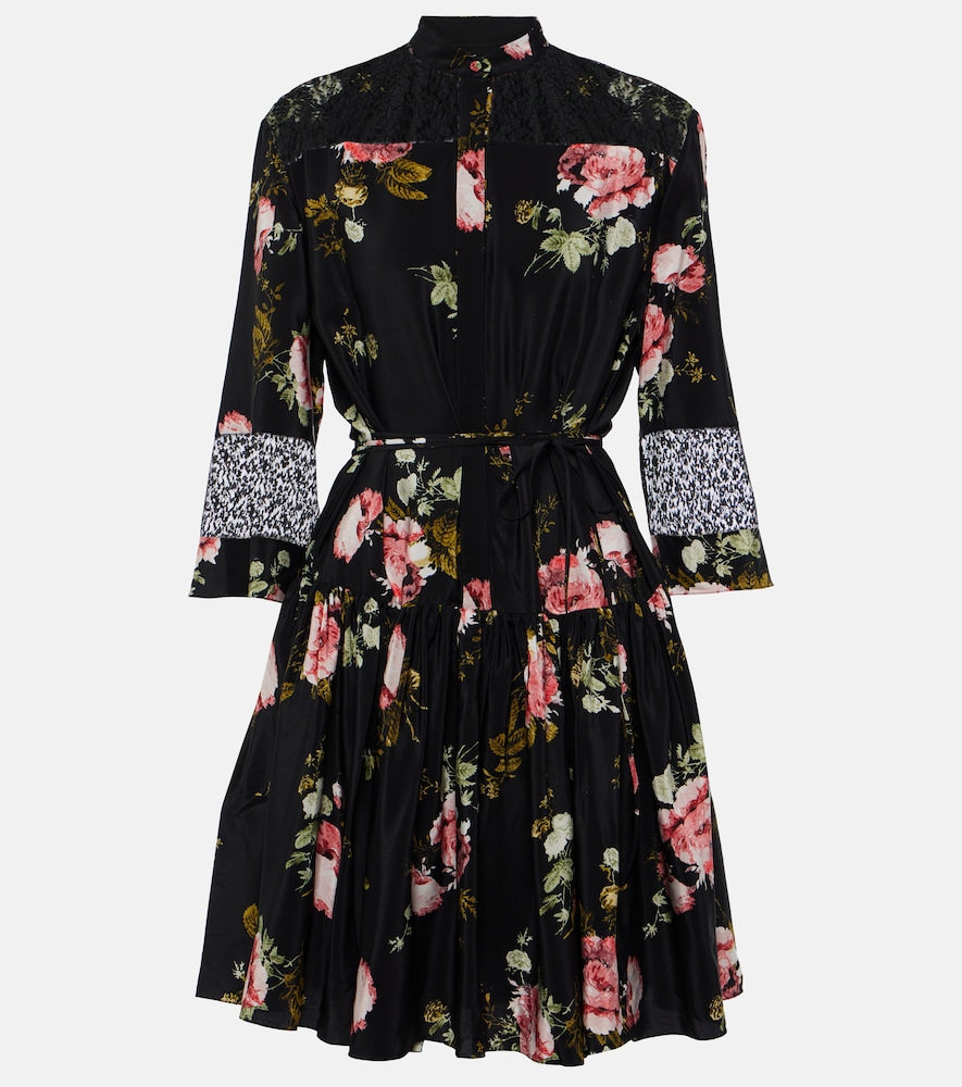 Erdem Floral silk  de chine minidress. Erdem 花卉真丝迷你连衣裙