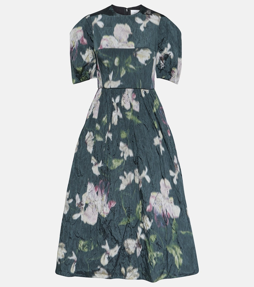 Erdem Floral taffeta midi dress. Erdem 花卉塔夫绸中长连衣裙
