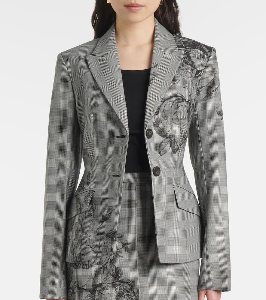 Erdem Prince of Wales check floral blazer