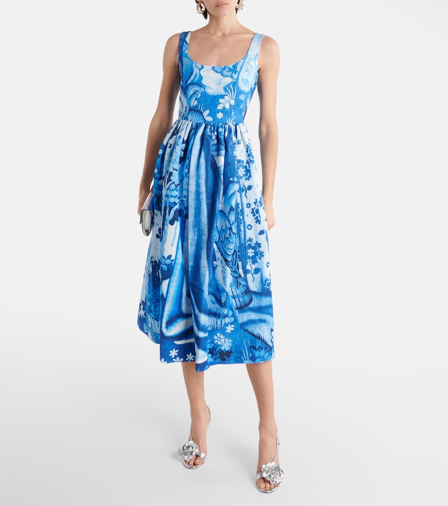 Erdem Printed cotton-blend faille midi dress