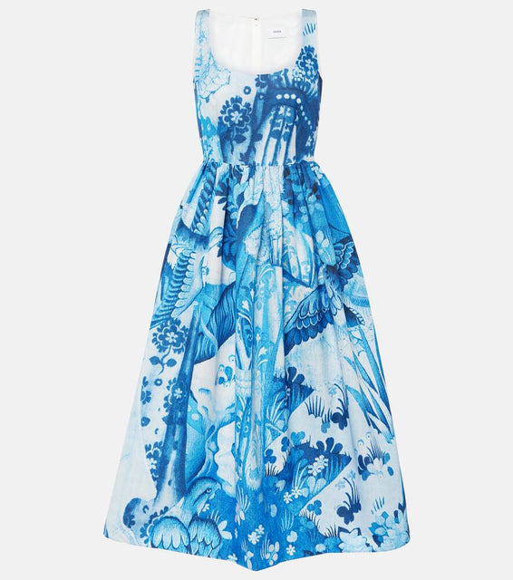 Erdem Printed cotton-blend faille midi dress
