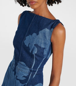 Erdem Printed floral denim midi dress