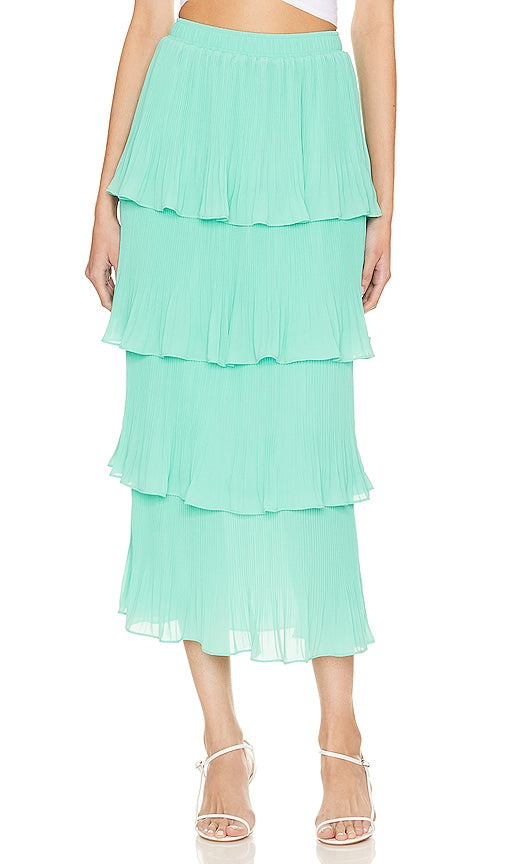 Essentiel Antwerp Dacie Pleated Midi Skirt in Teal - Essentiel Antwerp Jupe mi-longue plissée Dacie - Bleu sarcelle - Essentiel Antwerp Dacie 青色褶皱中长半身裙 - Essentiel Antwerp Dacie Falten-Midirock in Blaugrün - Essentiel Antwerp Dacie 플리츠 미디 스커트 - Gonna longuette a pieghe Essentiel Antwerp Dacie in verde acqua