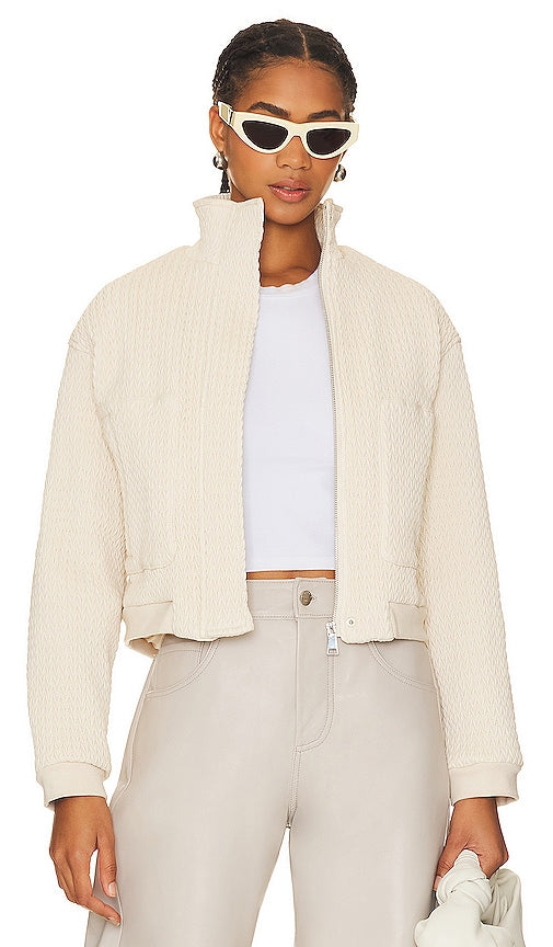 Essentiel Antwerp Easy Going Faux Leather Bomber in Cream - Essentiel Anvers - Bomber facile à vivre en similicuir - Crème - Essentiel Antwerp 奶油色休闲人造皮革飞行员夹克 - Essentiel Antwerp Easy Going Bomberjacke aus Kunstleder in Creme - Essentiel Antwerp 이지 고잉 인조 가죽 봄버 크림 색상 - Bomber in ecopelle Essentiel Antwerp Easy Going in crema